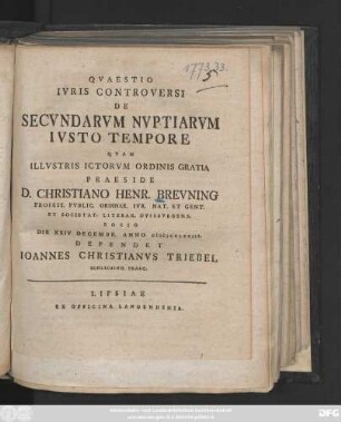 Qvaestio Ivris Controversi De Secvndarvm Nvptiarvm Ivsto Tempore
