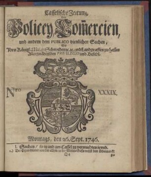 Nro. XXXIX, Montags, den 26. Sept. 1746