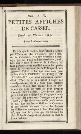 No XLV (Samedi 26 Février 1785)