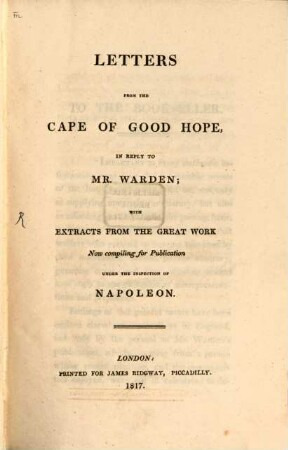 Letters from the Cape of Good Hope, in reply to Mr. Warden