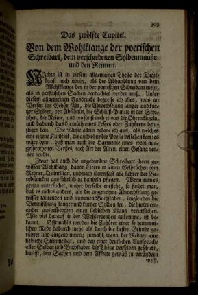 Das zwölfte Capitel. Von dem Wohlklange der poetischen Schreibart, dem verschiedenen Sylbenmaaße und den Reimen.