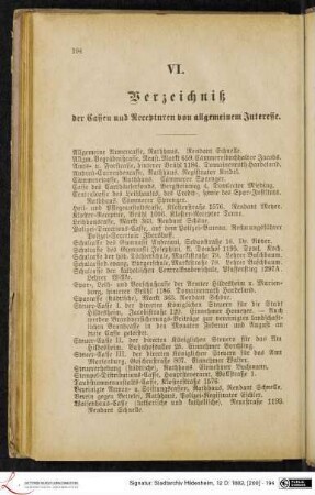 VI. Verzeichniß der Cassen und Recepturen von allgemeinem Interesse.