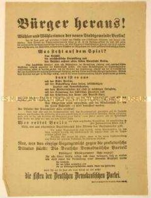 Programmatischer Wahlaufruf der DDP an die Bürger zu den Stadtverordnetenwahlen in Berlin - Warnung vor Diktatur des Proletariats