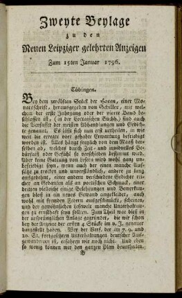 Zweyte Beylage zu den Leipziger gelehrten Anzeigen - Zum 15ten Januar 1796.
