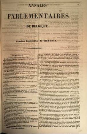 Annales parlementaires de Belgique. Session législative. 1852/53