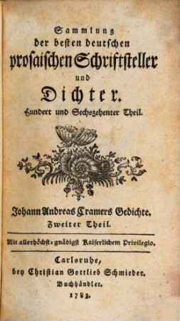 Johann Andreas Cramers Prokanzlers der Universität Kiel Sämmtliche Gedichte, 2