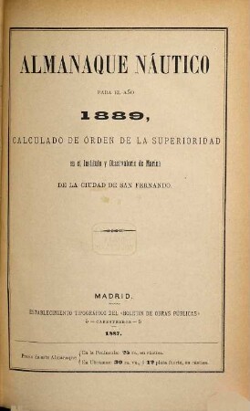 Almanaque náutico : para el año .... 1889 (1887)