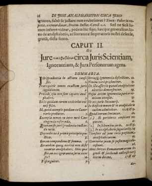 Caput II. De Jure [...] circa Juris Scientiam, Ignorantiam, & Jura Personarum agens.