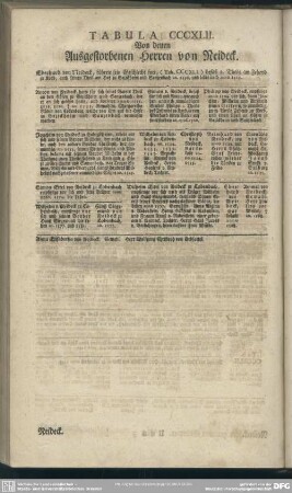 Tabula CCCXLII. Von denen Ausgestorbenen Herren von Neideck