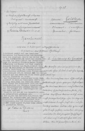 Goldbach: Pfarrbericht 1927