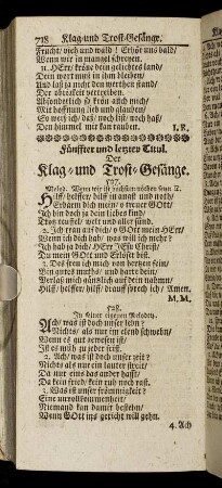 Fünffter und letzter Titul. Der Klag- und Trost-Gesänge.