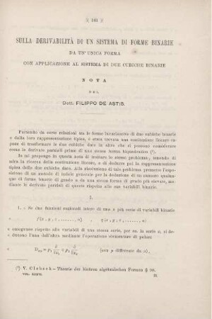 Sulla derivabilità di un sistema di forme binarie