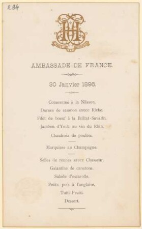 Menükarte : Ambassade de France