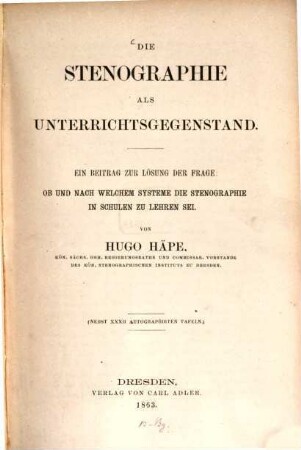 Die Stenographie als Unterrichtsgegenstand