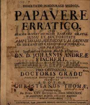 Diss. inaug. med. de papavere erratico