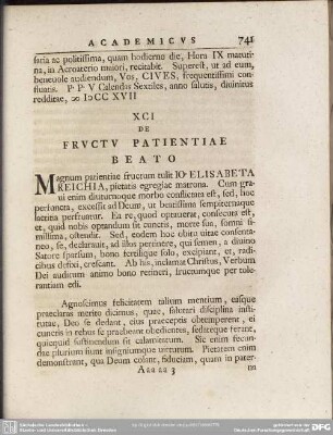 XCI De Fructu Patientiae Beato