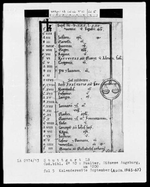 Psalterium — Kalenderseite September mit Tierkreiszeichen Waage, Folio 5recto