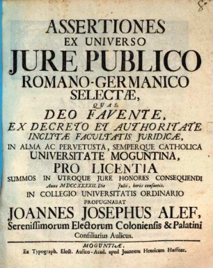 Assertiones ex universo iure publico Romano-Germanico selectae