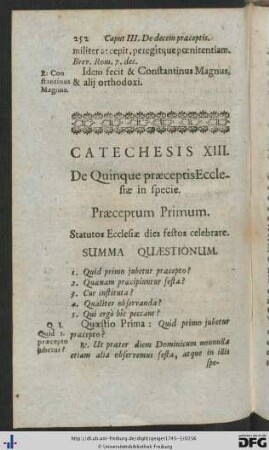 Catechesis XIII. De Quinque praeceptis Ecclesiae in specie.