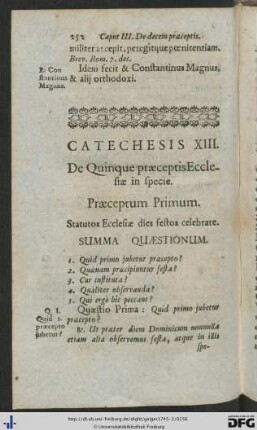Catechesis XIII. De Quinque praeceptis Ecclesiae in specie.