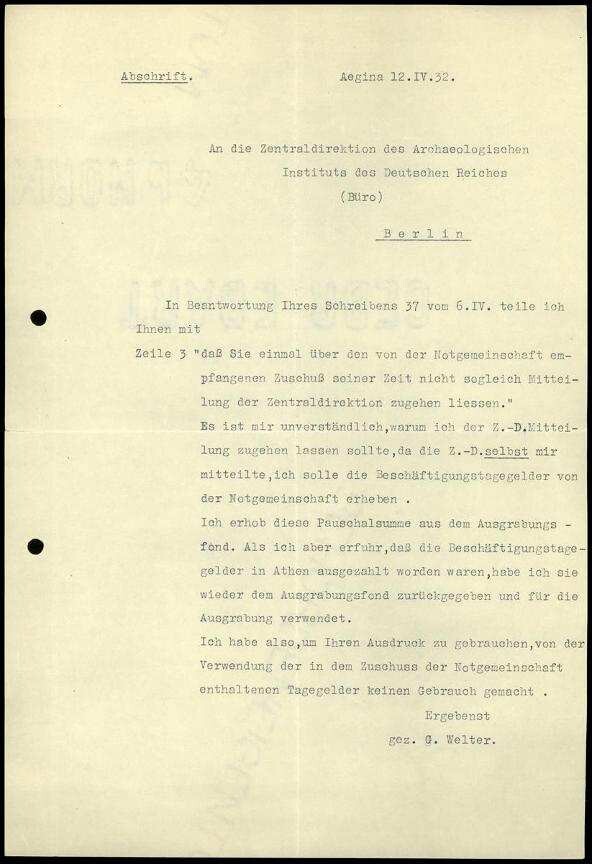G. Rodenwaldt an G. Karo | Digitalisierung: Deutsches Archäologisches Institut, Athen, Archiv