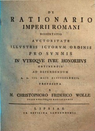 De rationario imperii Romani