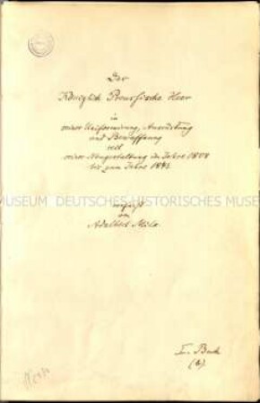 Handschrift über die Uniformierung und Ausrüstung der Königlich Preußischen Armee