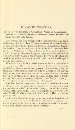 III. Vías telegráficas