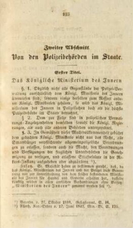 Zweiter Abschnitt. Von den Polizeibehörden im Staate
