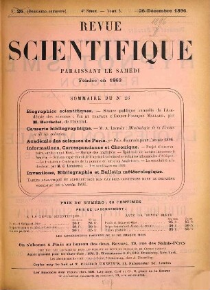 La Revue scientifique : revue hebdomadaire illustrée (Revue rose). 1896,2 = Jg. 33
