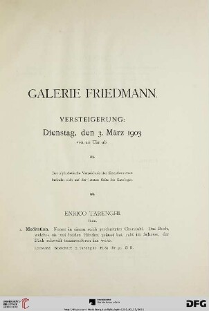 Versteigerung: Dienstag, den 3. März 1903 von 10 Uhr ab (Nr. 1-38)
