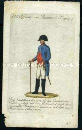 Uniformdarstellung, Offizier des Pontonier-Korps, Österreich, 1796. Tafel aus: Geschichte und bildliche Vorstellung der Regimenter des Erzhauses Österreich.