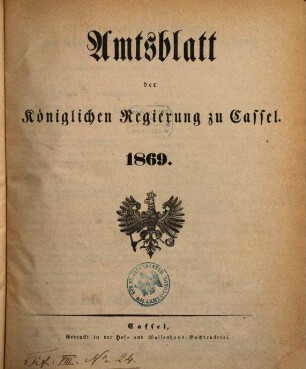 Amtsblatt der Regierung in Kassel. 1869