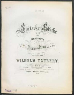Heft 1: Lyrische Stücke (I - IV.) für Pianoforte : op. 106.
