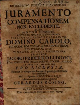 Dissertatio iuridica inauguralis de iuramento compensationem non excludente