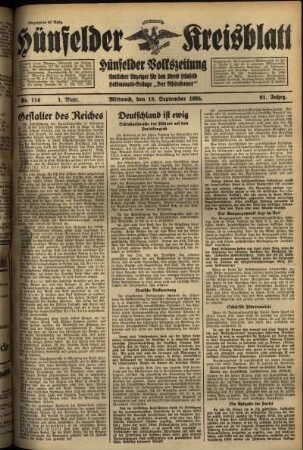 Erste Ausgabe vom Mittwoch, den 18. September 1935.
