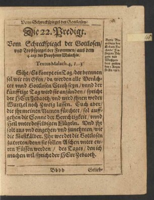 Die 22. Predigt. Vom Schreckspiegel der Gottlosen/ und Trostspiegel der Frommen ...