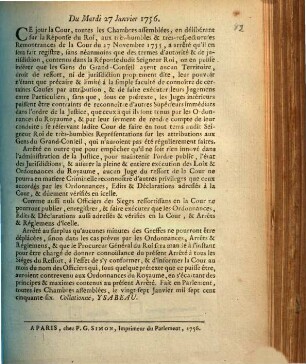 Du Mardi 27 Janvier 1756 ...