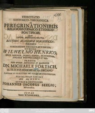 Exercitatio Historico-Theologica De Peregrinationibus Religiosis Judaico-Ethnico-Pontificiis