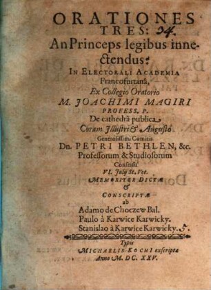 Orationes tres: An princeps legibus innectendus