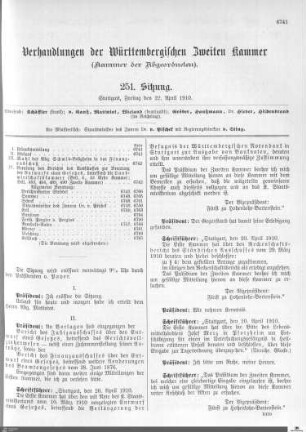 251. Sitzung, Stuttgart, 22.4.1910