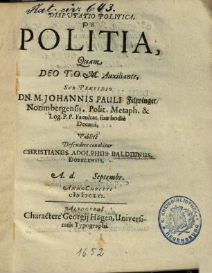 disputatio politica de politia