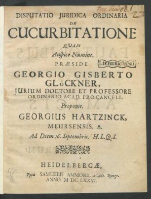 Disputatio Iuridica Ordinaria De Cucurbitatione
