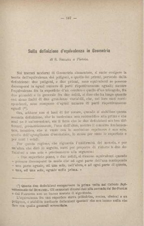 Sulla definizione d'equivalenza in Geometria.