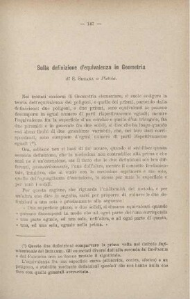 Sulla definizione d'equivalenza in Geometria.