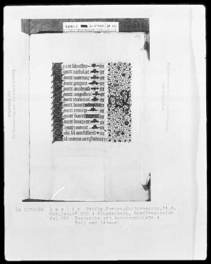 Lateinisches Stundenbuch — Initiälchen S und Teilbordüre, Folio 121recto