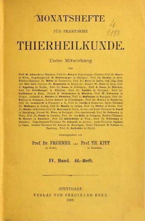 Monatshefte für praktische Tierheilkunde. 4. 1893