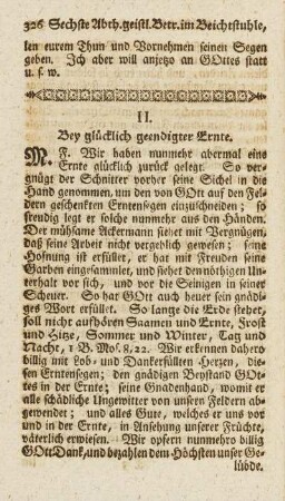 II. Bey glücklich geendigter Ernte