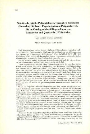 Württembergische Paläontologen, vorzüglich Liebhaber (Sammler, Förderer, Popularisatoren, Präparatoren), die im Catalogus bio-bibliographicus von Lambrecht und Quenstedt (1938) fehlen