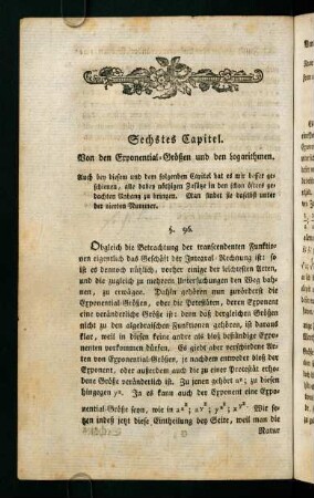 102-120, Sechstes Capitel. Von den Exponential-Größen und den Logarithmen.